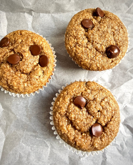banana oat chocolate chip muffins made in the blender